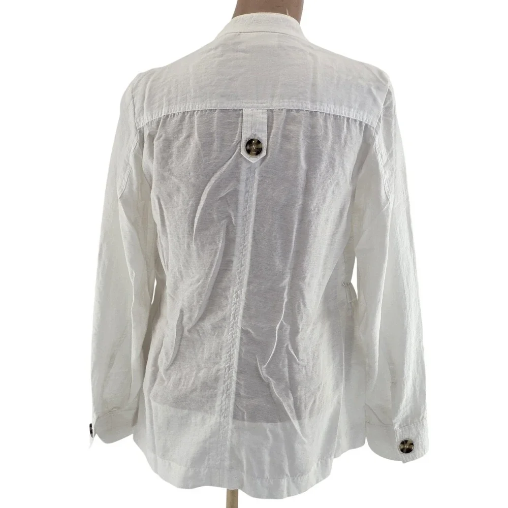 Chico's Jacket‎ Womens 0 White Utility Safari Button Front Pockets Elastic Waist